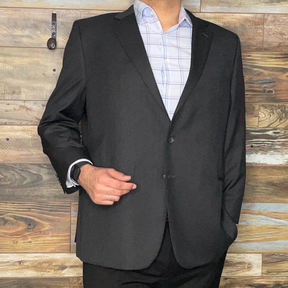 Joseph Abboud 100% Wool Charcoal Gray Herringbone Dual Vent Blazer Jacket 50R